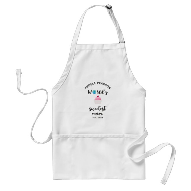 Pink Cupcake World´s Sweetest Mom quote for Her Standard Apron (Front)