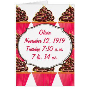 Pink Cupcakes Baby Girl Announcements