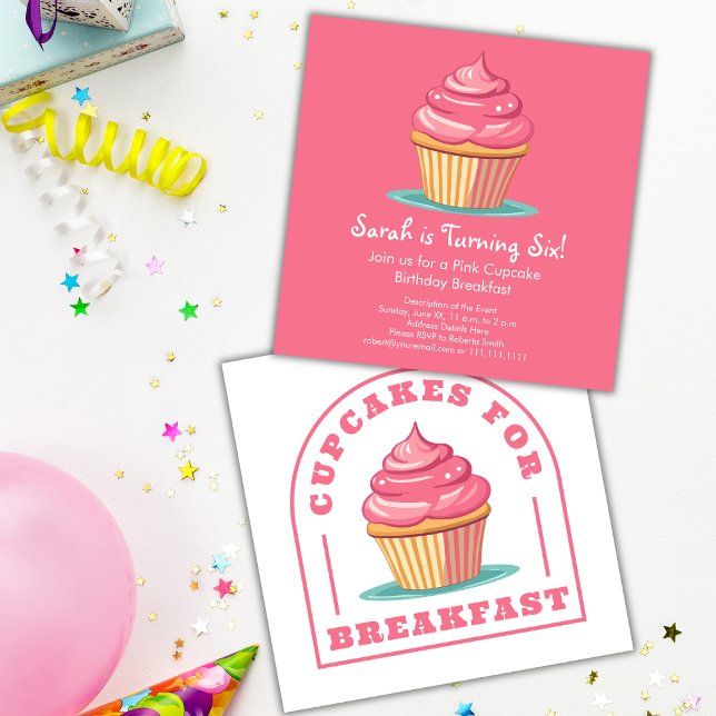 Pink Cupcakes Birthday Brunch or Breakfast Invitation (Creator Uploaded)