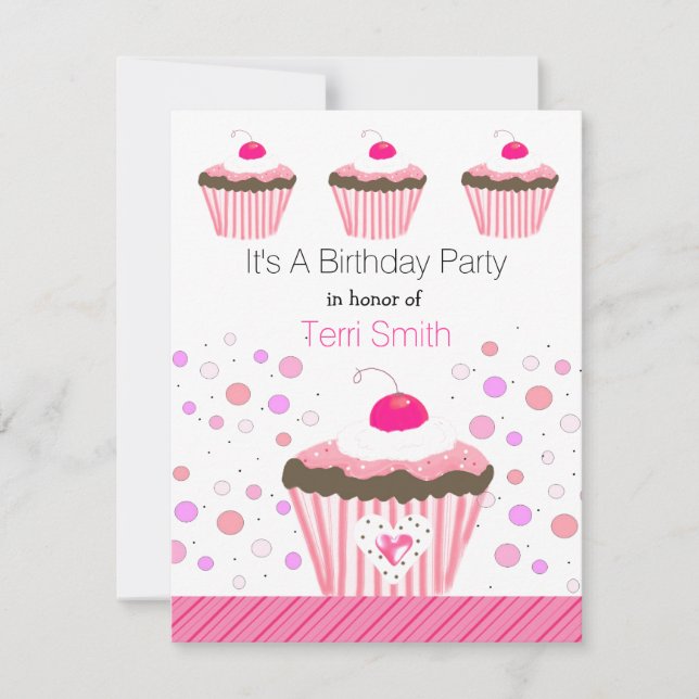 Pink Cupcakes Birthday Invitation (Front)