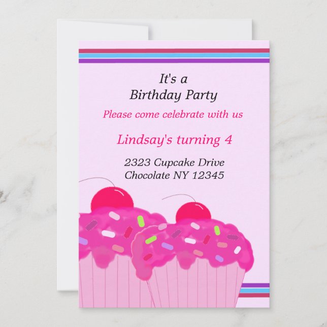 Pink Cupcakes Birthday Party Invitation (Front)
