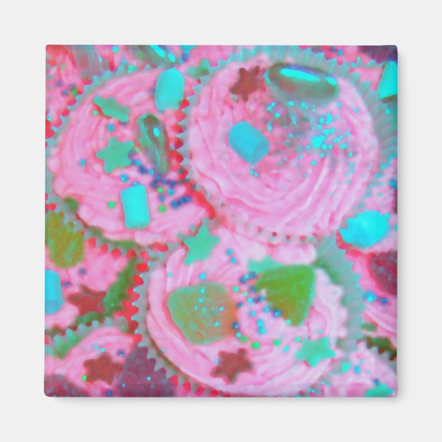 Pink Cupcakes fridge magnet square (Front)