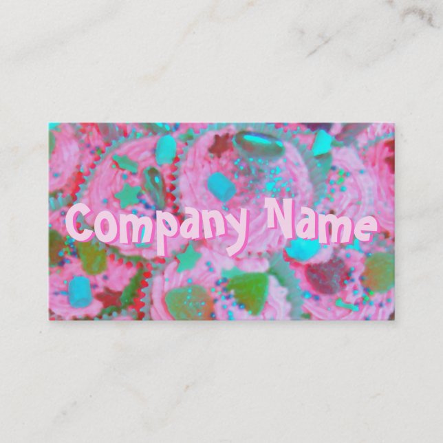Pink Cupcakes front text business card pink (Front)