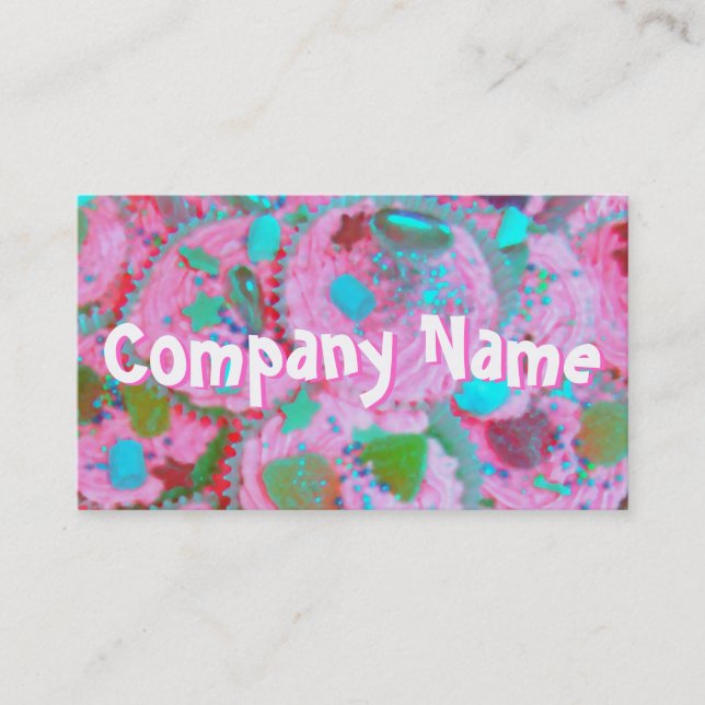 Pink Cupcakes front text business card white (Front)