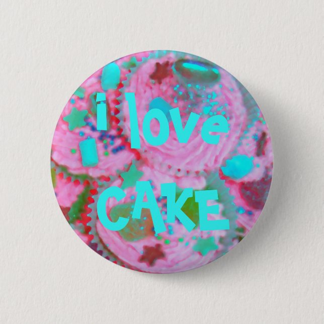Pink Cupcakes 'i love CAKE' button badge (Front)