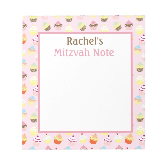 Pink Cupcakes Mitzvah Note Girls Notepad (Front)