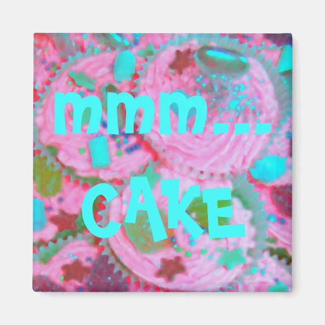 Pink Cupcakes 'mmm...cake'  fridge magnet (Front)