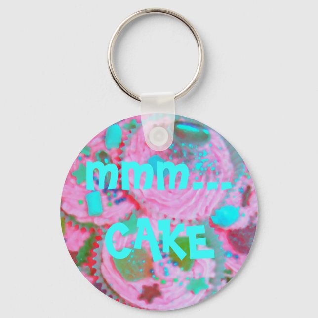 Pink Cupcakes 'mmm... CAKE' keychain (Front)