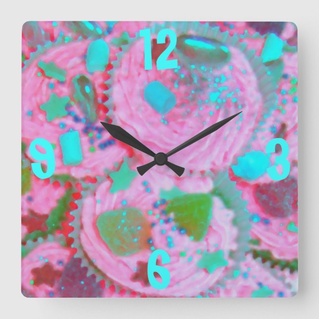 Pink Cupcakes 'Numbers' clock square (Front)