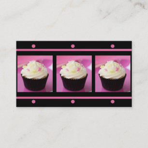 Pink Cupcakes on Black Business Cards