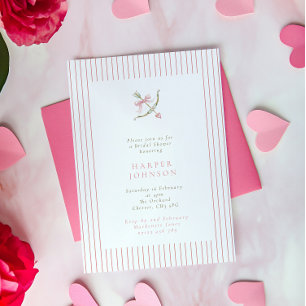 Pink Cupid Arrow & Stripes Valentine Bridal Shower Invitation