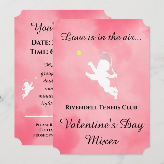 Pink Cupid Tennis Player Event Invitation (Front/Back)
