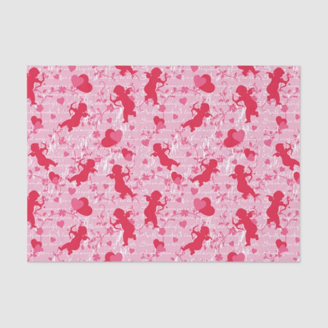 Pink Cupids and Hearts Tissue Paper (Front)