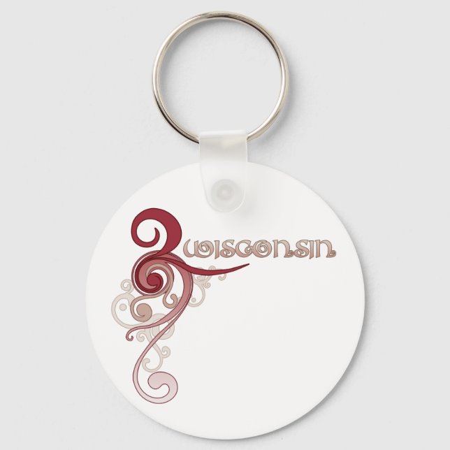 Pink Curly Swirl Wisconsin Keychain (Front)