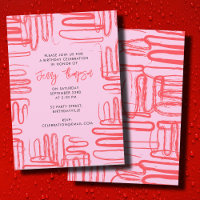 Pink Curve Wavy Squiggle Abstract Birthday Party