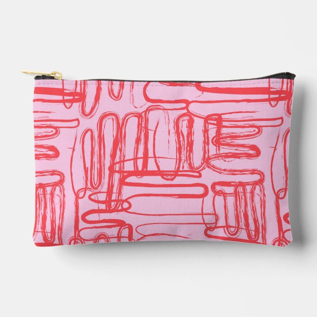 Pink Curve Wavy Squiggle Abstract Modern Accessory Pouch (Front)