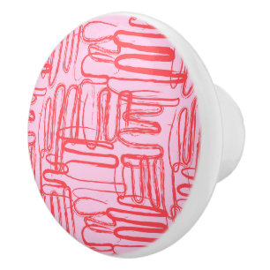 Pink Curve Wavy Squiggle Abstract Modern Ceramic Knob