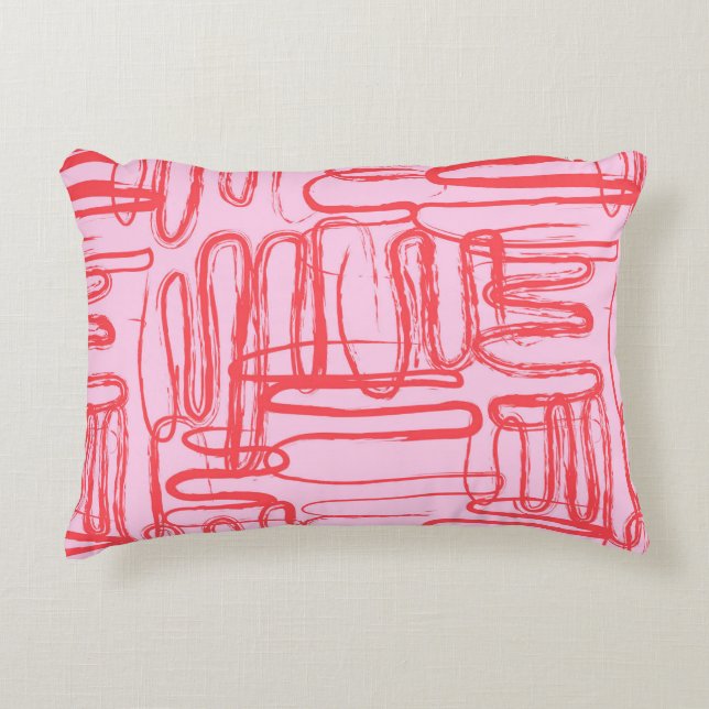 Pink Curve Wavy Squiggle Abstract Modern Decorative Cushion (Front)