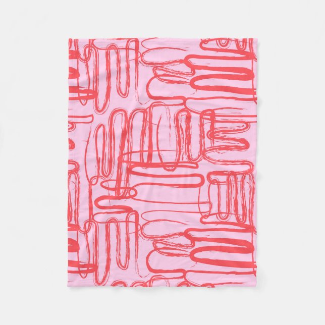 Pink Curve Wavy Squiggle Abstract Modern Fleece Blanket (Front)
