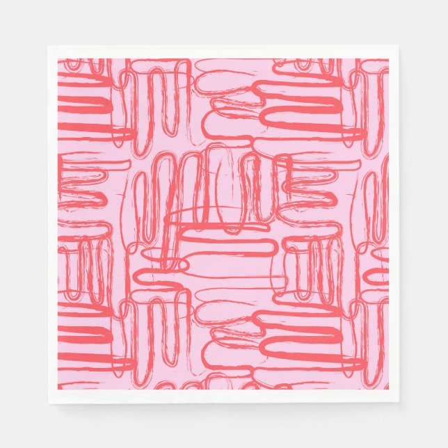 Pink Curve Wavy Squiggle Abstract Modern Napkin (Front)