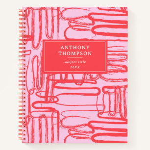Pink Curve Wavy Squiggle Abstract Modern Notebook