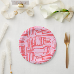 Pink Curve Wavy Squiggle Abstract Modern Paper Plate