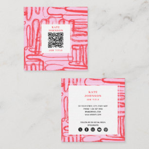 Pink Curve Wavy Squiggle Abstract Modern Square Business Card