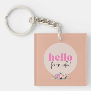 Pink Custom 40th birthday hello  Key Ring