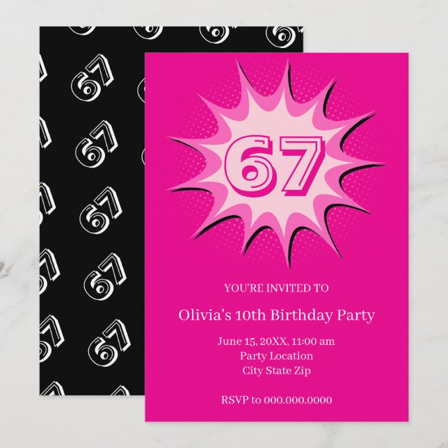 Pink Custom 67 Meme  Invitation (Front/Back)