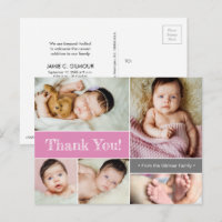 Pink Custom Baby birth announcement Thank You