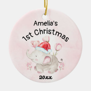 Pink Custom Baby Girl Name First Christmas 2021 Ceramic Tree Decoration