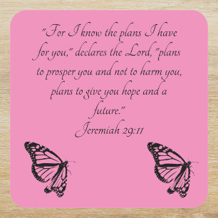 Pink Custom Bible Verse Butterfly Jeremiah 29:11 Square Sticker