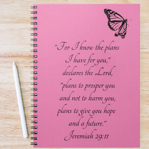 Pink Custom Bible Verse with Butterfly Jeremiah 29 Notebook