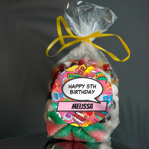 Pink Custom Comic Book Superhero Birthday Party Classic Round Sticker