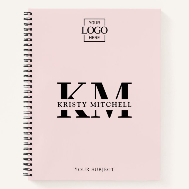 Pink Custom Company Logo Business Monogrammed Notebook (Front)