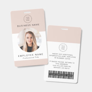 Pink Custom Employee Barcode Logo Photo Name ID Badge