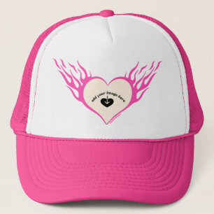 Pink Custom Flaming Heart Trucker Hat