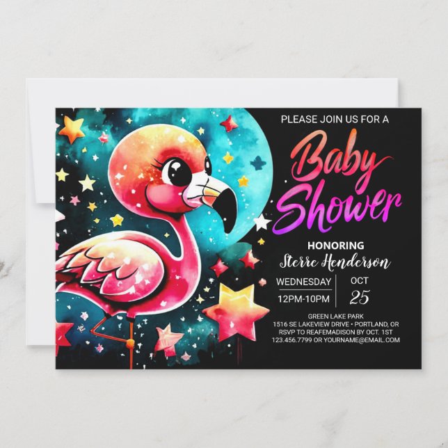 Pink Custom Flamingo Elegant Baby Shower Invitation (Front)