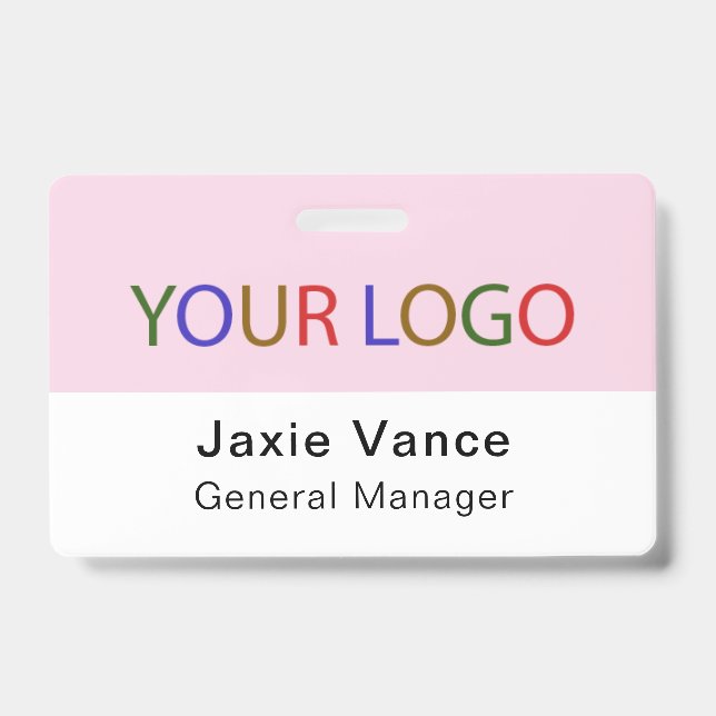 Pink Custom Hard Plastic  with Metal Clip ID Badge (Front)