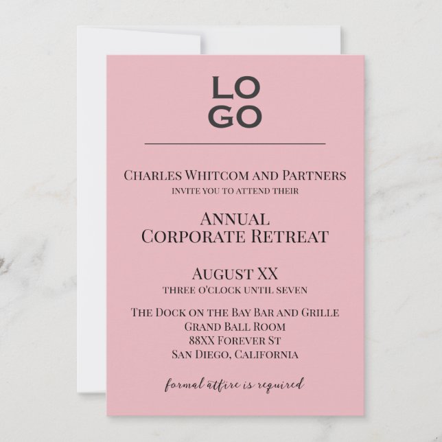 Pink Custom Logo Business Corporate Event  Invitation (Front)