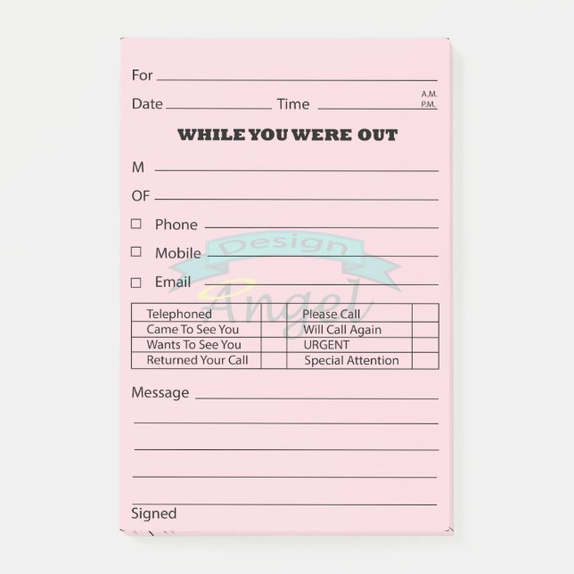 Pink Custom Logo Watermark Phone Message Post It's Post-it Notes (Front)