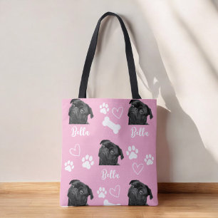 Pink Custom Love Paw Print Dog Lover Pet Photo Tote Bag