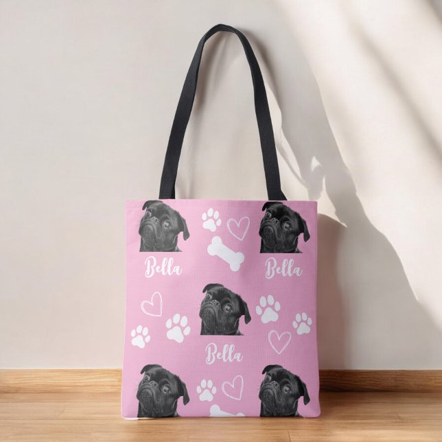 Pink Custom Love Paw Print Dog Lover Pet Photo Tote Bag (Creator Uploaded)