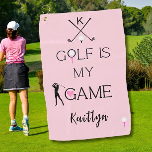 Pink Custom Modern Golf is My Game Monogram Name Towel