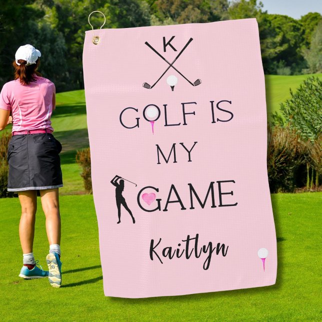 Pink Custom Modern Golf is My Game Monogram Name Towel (Creator Uploaded)