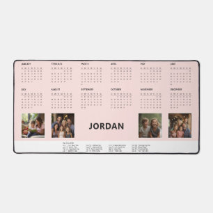 Pink Custom Name Family Collage 2024 Calendar Desk Mat