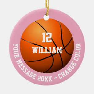 Pink Custom Name Number Message Basketball Ceramic Tree Decoration