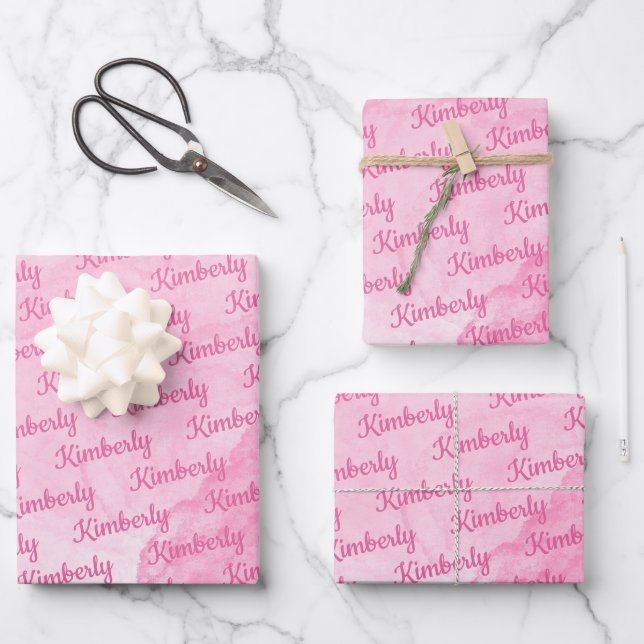 Pink Custom Name Personalised Wrapping Paper Sheet (Front)