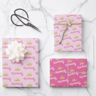 Pink Custom Name Personalised Wrapping Paper Sheet
