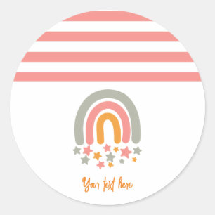 Pink custom name rainbow stars baby classic round sticker